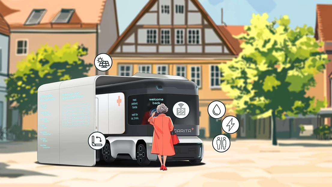 Patient arriving and interacting to register + visualisation of exterior features.