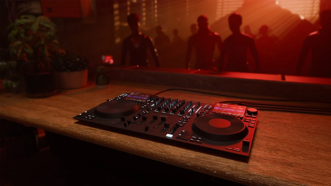 The controller in a dark club environment. The same gear, a different setting, showing how Transition one adapts from bedroom to booth.