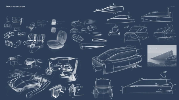 Sketch development for interior and exterior design.