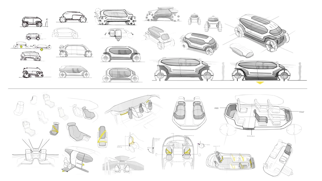 Exterior and interior sketches.