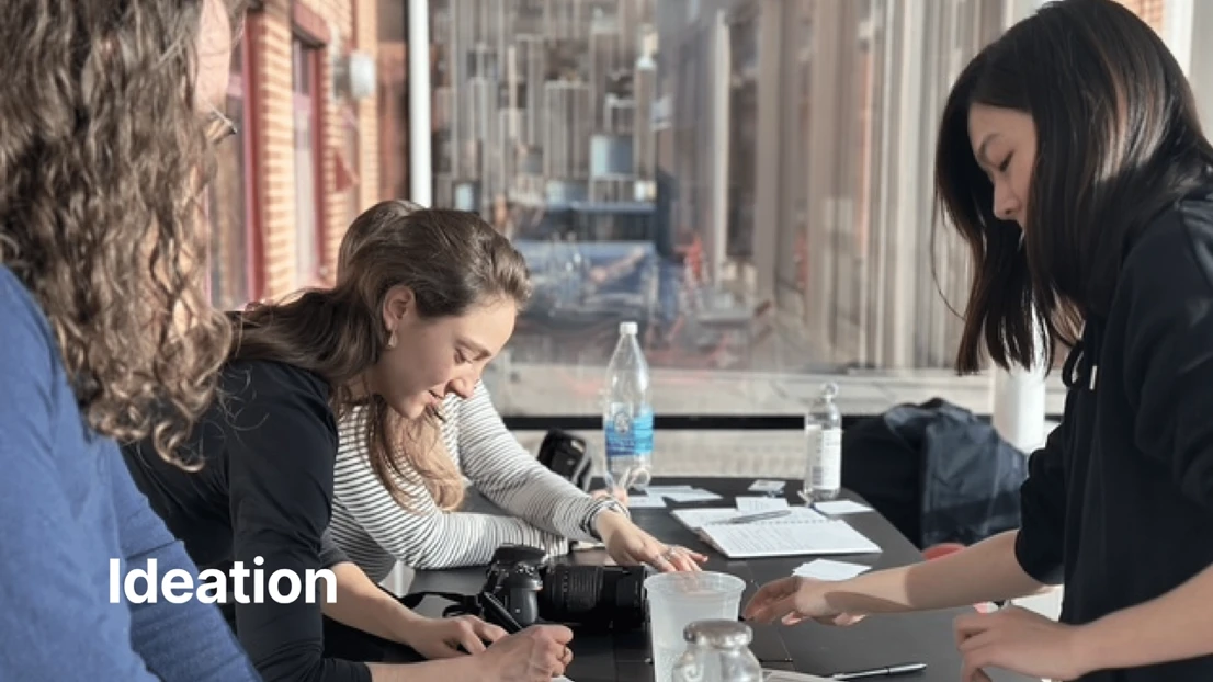 Ideation workshops involving classmates, healthcare professionals, users, and the collaboration partner to co-develop meaningful design directions.