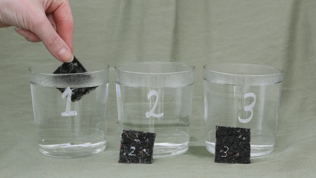 Water-soluble material: The developed material can dissolve back into shredded textiles, strengthening its circular potential.