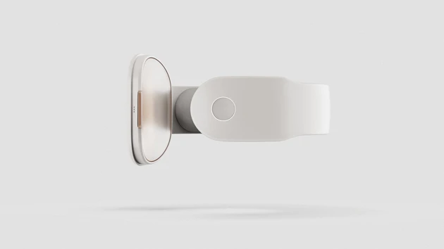 Front view of Sona featuring a glowing LED ring around a button, providing intuitive user interaction for scanning.