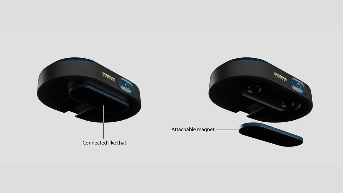The wearable device can be worn on clothing in two ways. The first method is using the attachable magnet, which is suitable when the user is wearing a t-shirt.