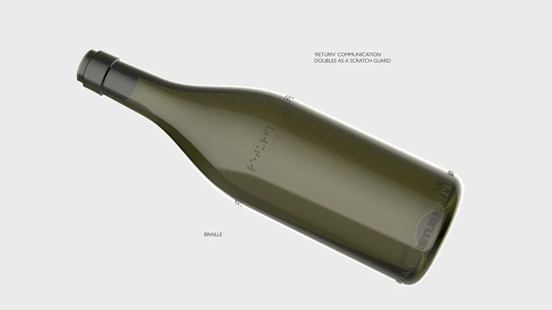 Communication on the bottle protects part of the bottle from scratches