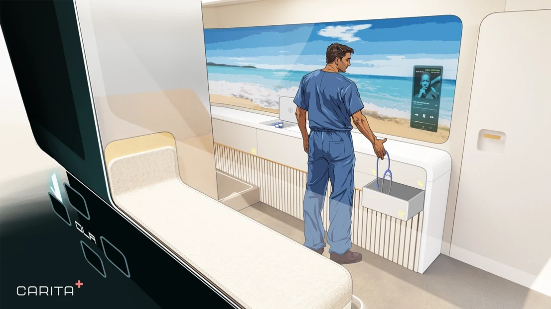 Nurse storing equipment before driving, Carita adapts to Nurse’s preferences.