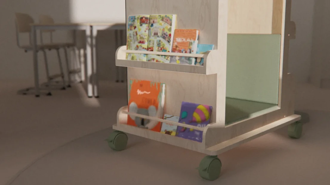The display shelves make the books visible and easily accessible for the students