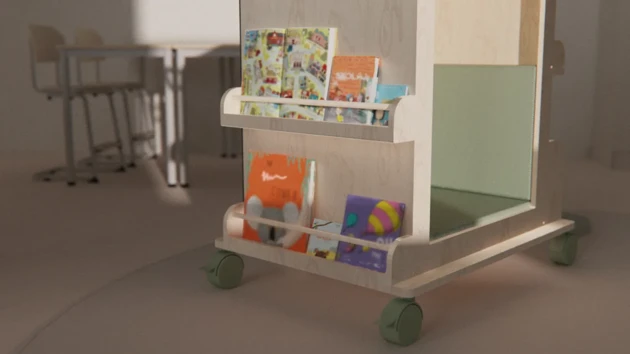 The display shelves make the books visible and easily accessible for the students