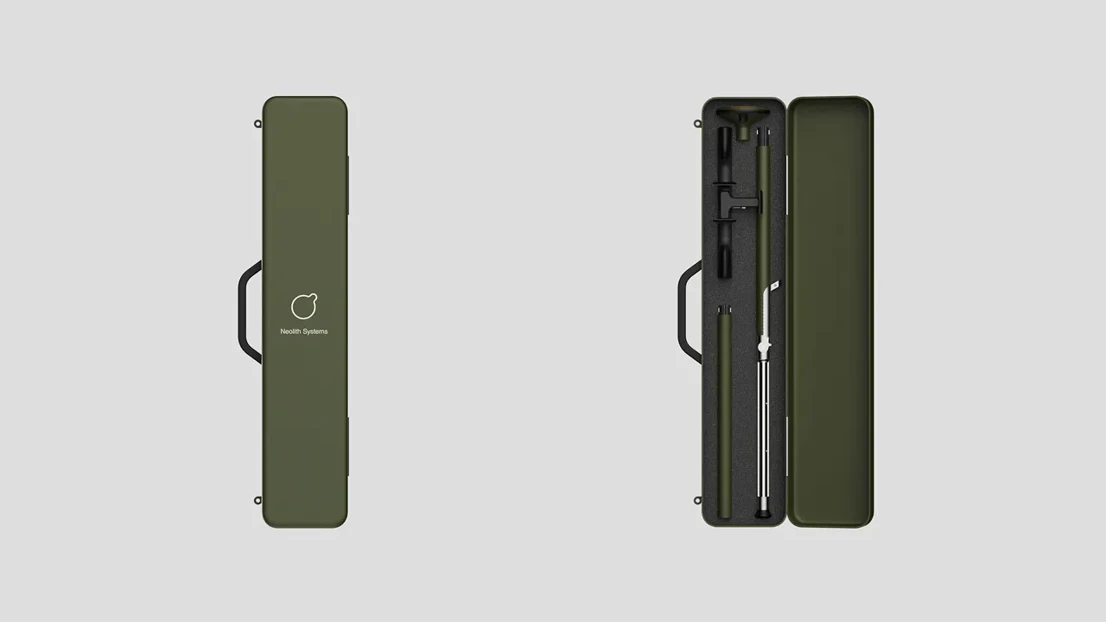 The device can easily be disassembled into individual components and stored in a protective case.