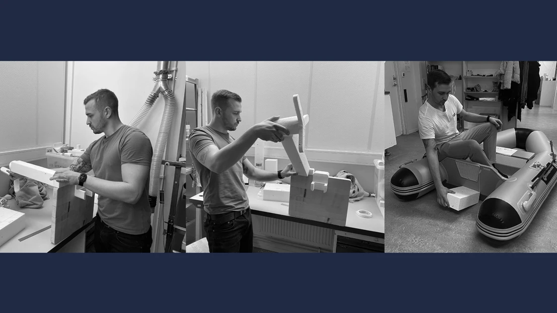 Process: Exploring dimensions and ergonomics with styrofoam mock-ups.