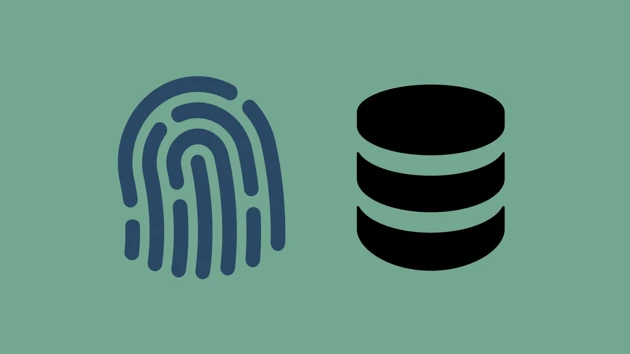 Fingeravtryck och tre cirklar som representerar en databas.