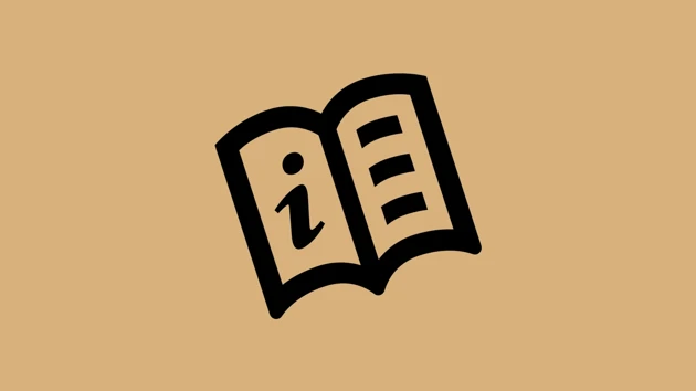 En uppslagen bok med ett i för information på ena bladet.