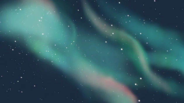 Illustrerat norrsken med stjärnor
