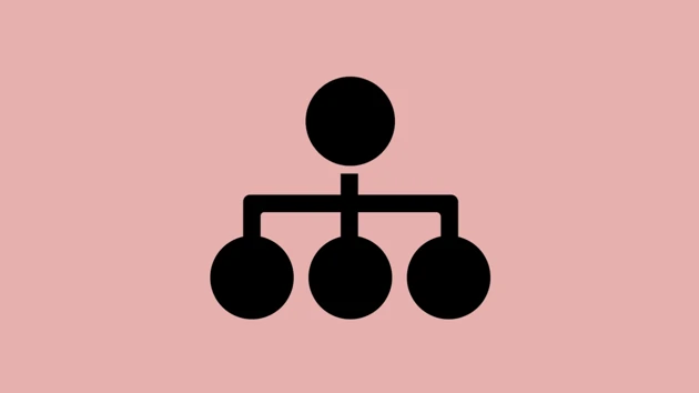 Illustration av organisationsschema med en cirkel upptill och streck ned till ytterligare tre cirklar.