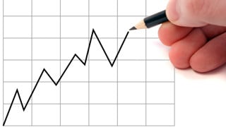 Montage av hand och illustration som visar någon som ritar en kurva i ett diagram.