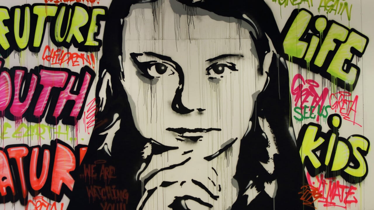 Väggmålning av Greta Thunberg.