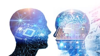 Illustration med två huvuden och symboler som ska illustrera artificiell intelligens.