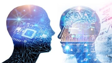 Illustration med två huvuden och symboler som ska illustrera artificiell intelligens.
