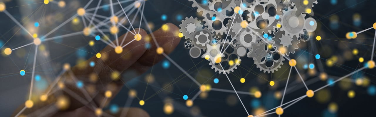 gear system data. Connecting lines and dots. Big data visualization