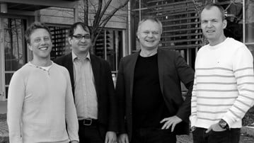 Grundare av Algoryx Simulations, Martin Servin, Claude Lacoursière, Kenneth Bodin och Anders Backman. Foto: Johanna Liljedahl.