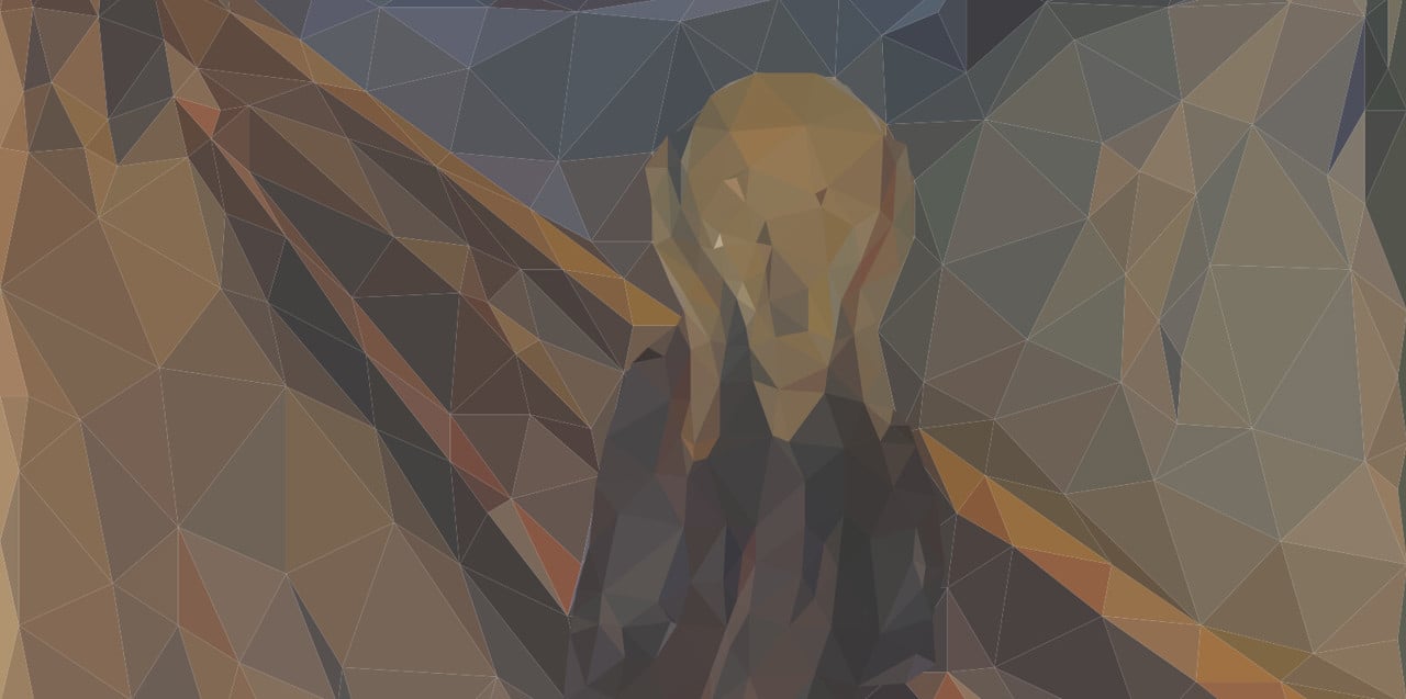 Målning som liknar Edward Munch "Skriet." En person som uttrycker ett ångestskrik