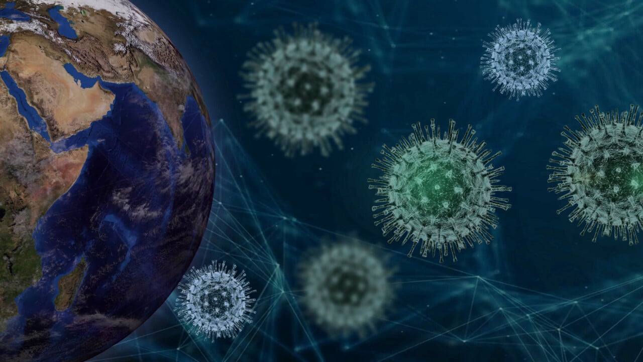 Bild på jordglob omringad av Coronavirus