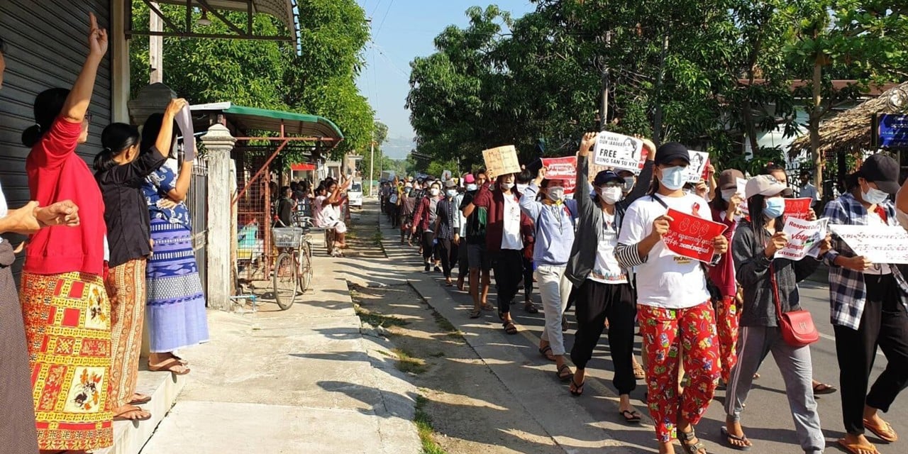Women demonstrating in Myanmar