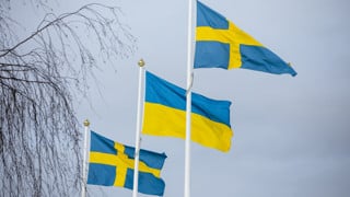 Svenska flaggor och ukrainsk flagga hissade på campus.
