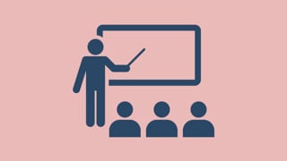 En illustration som föreställer en person som undervisar inför sina elever
