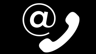 At-symbol och telefonsymbol för att illustrera kontakt.