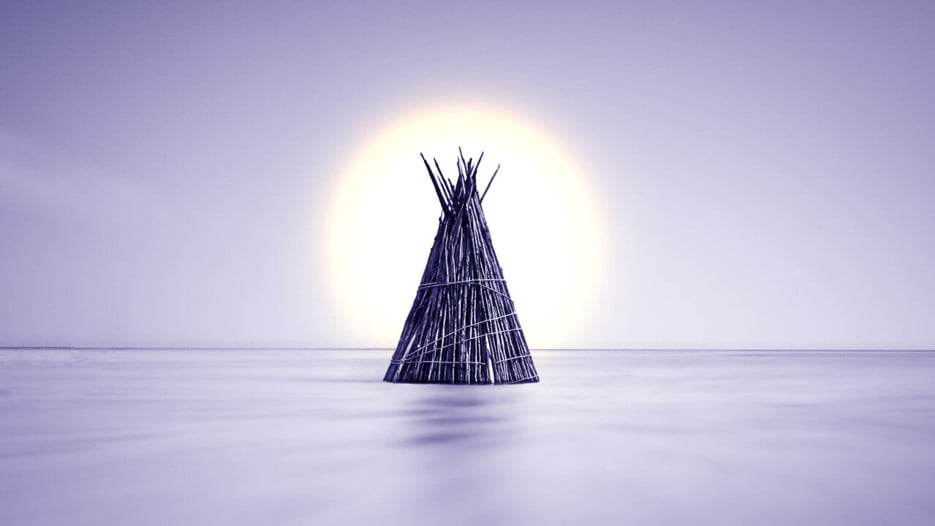 Symbolisk bild av ett knippe med stöttepinnar till en traditionell tältboning