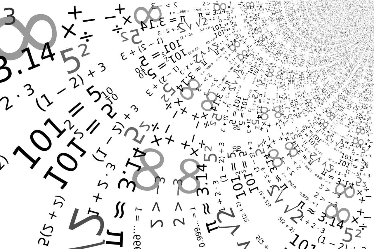 Matematik illustrerat med siffror och formler.