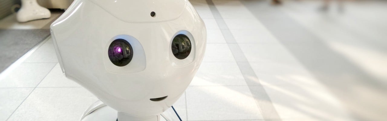 bilden visar pepper, en robot som används för programmering vid institutionen för datavetenskap, Umeå universitet