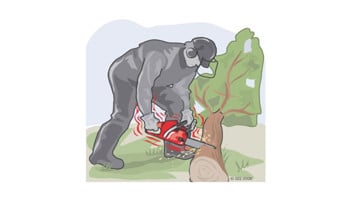 Illustration på arbetare som använder en motorsåg