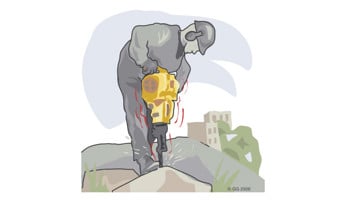 Illustration på arbetare som använder en vibrerande maskin