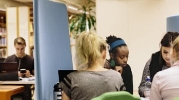 Bild på grupparbetande studenter