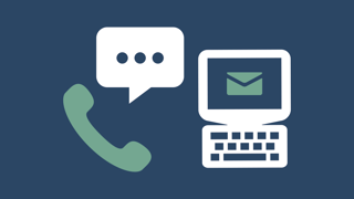Illustration md symboler i form av brev och telefon som ska illustrera kontaktinformation.