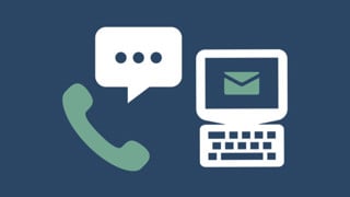 Illustration md symboler i form av brev och telefon som ska illustrera kontaktinformation.