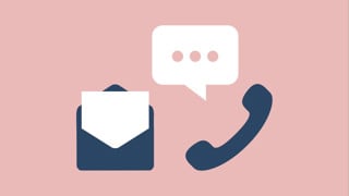 Illustration md symboler i form av brev och telefon som ska illustrera kontaktinformation.