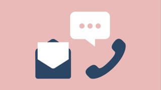 Illustration md symboler i form av brev och telefon som ska illustrera kontaktinformation.