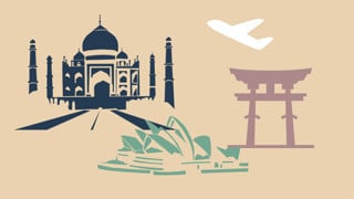 Illustration av Taj Mahal, Operahuset i Sydney, Torii