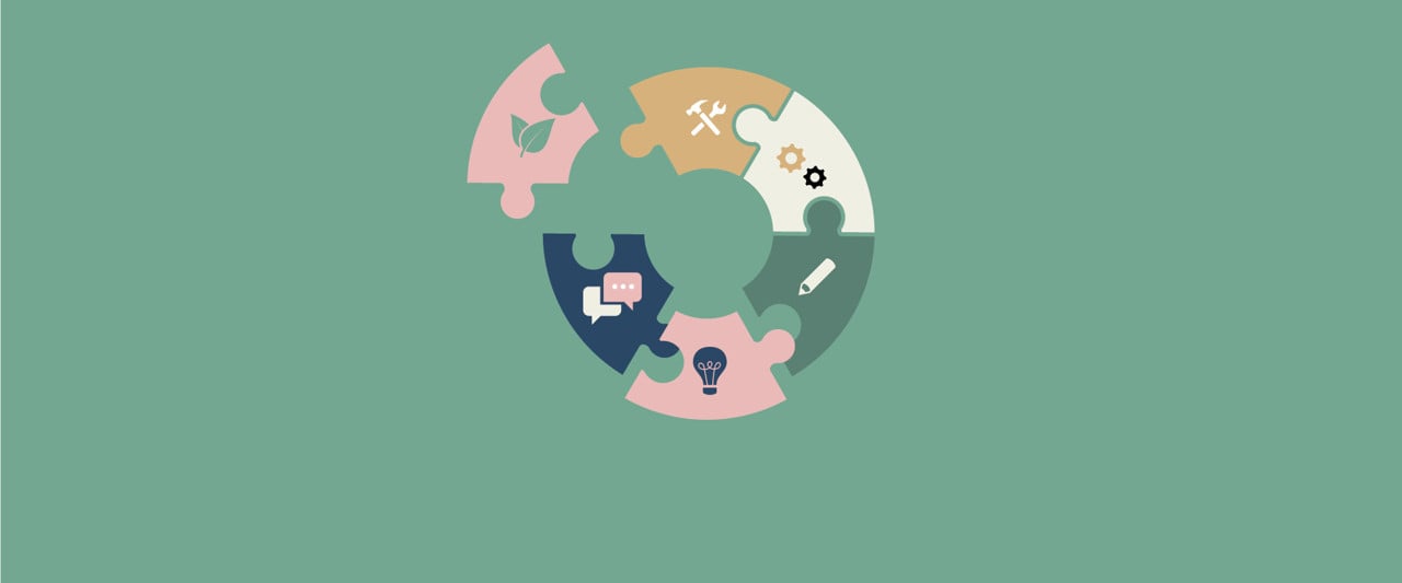 Illustration av pussel i form av ett nav som ska representera UTRI, Umeå Transformation Research Inititive