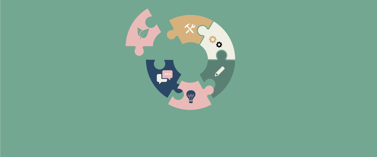 Illustration av pussel i form av ett nav som ska representera UTRI, Umeå Transformation Research Inititive
