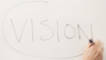Bild på ordet vision skrivet på tavlan