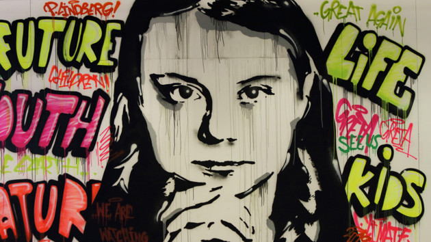 V&auml;ggm&aring;lning av Greta Thunberg.