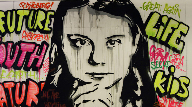 V&auml;ggm&aring;lning av Greta Thunberg.